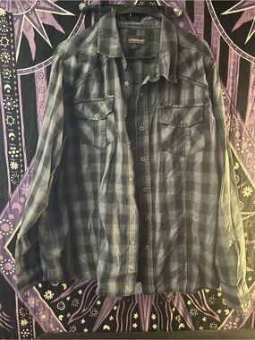 No Boundaries Men’s Black & Gray Plaid Shirt Jacket